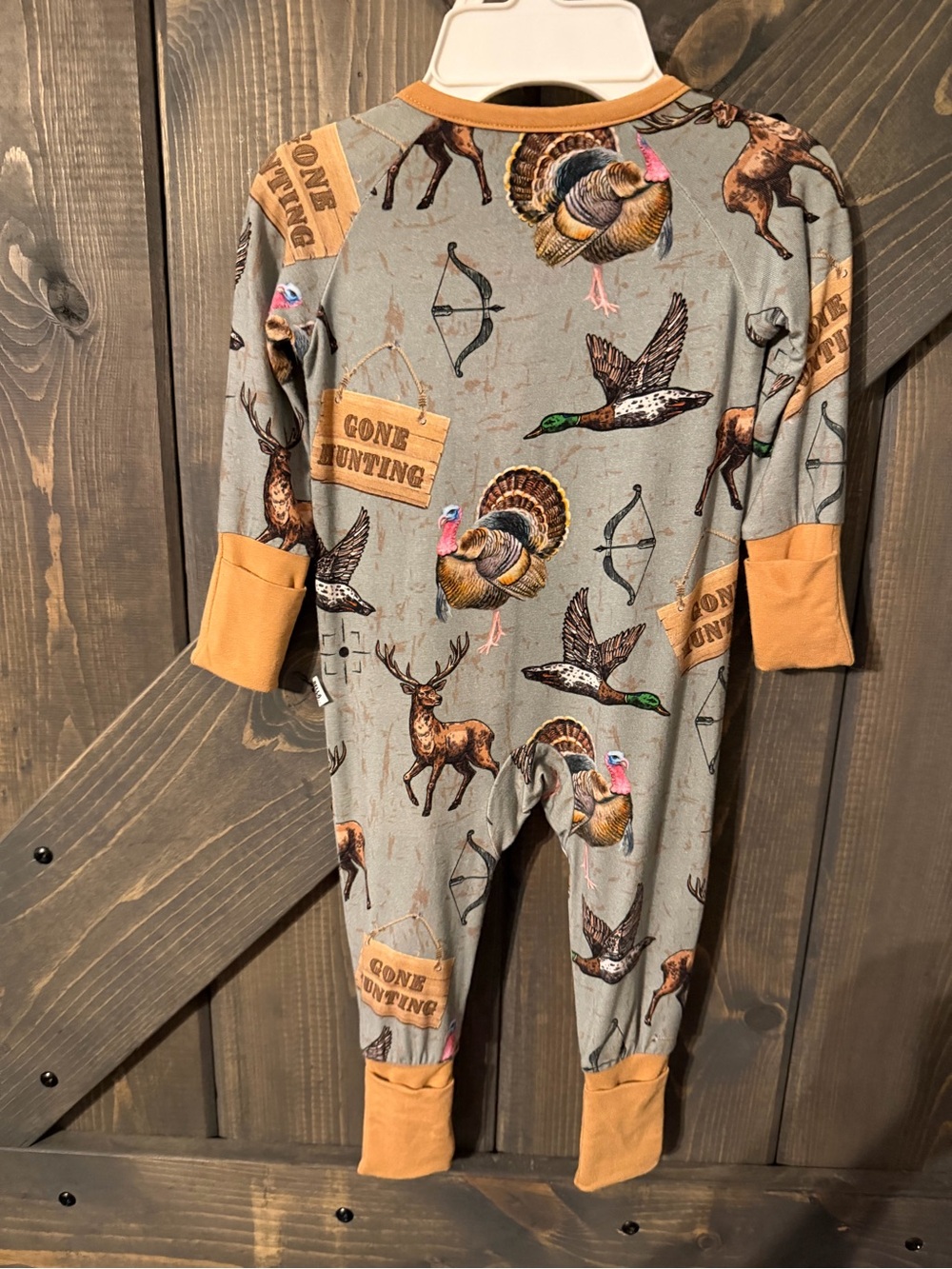 Gone Hunting Duck Deer Turkey baby boy zipper romper - Picture 2 of 7